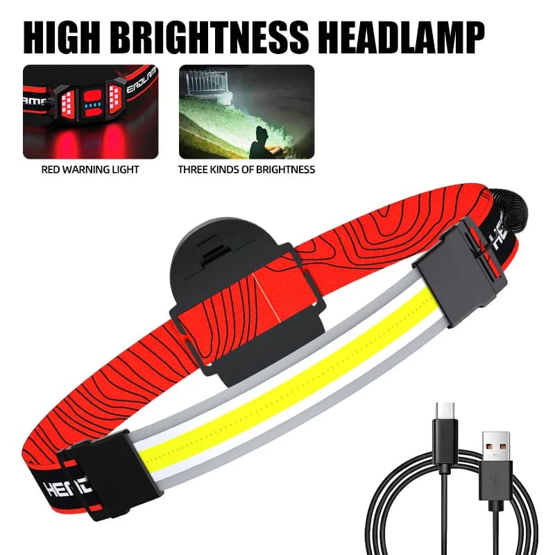 Lampe frontale de sauna à LED, aste par USB, feu arrière rouge, camping en plein air, lampe de cours