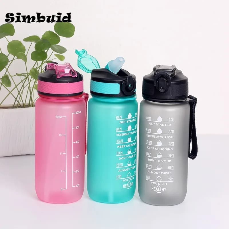 Bouteille d'eau de Sport de 600ML avec marqueur de temps, tasse anti-fuite, bouteille d'eau Portable