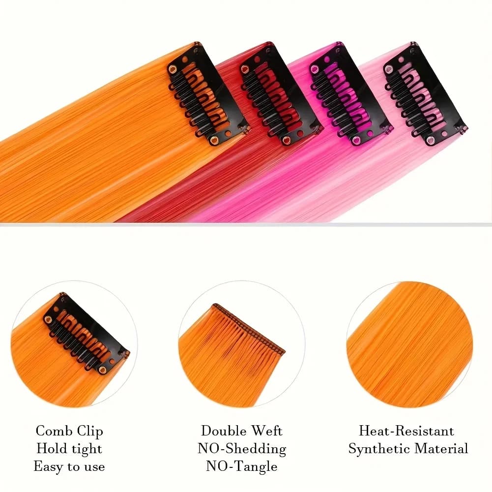 Extensions de cheveux synthétiques longues et lisses, 6 pièces, Extensions de cheveux colorées de 24
