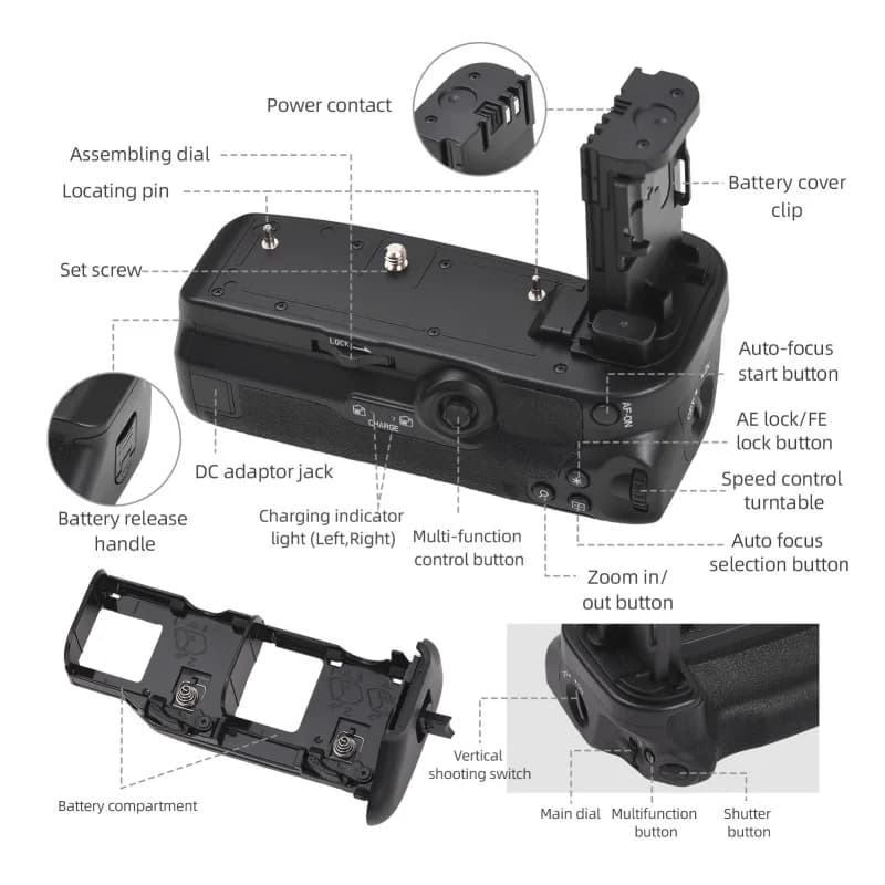 Support de poignée de batterie Vertical BG-R10 avec double emplacements de batterie pour Canon EOS R