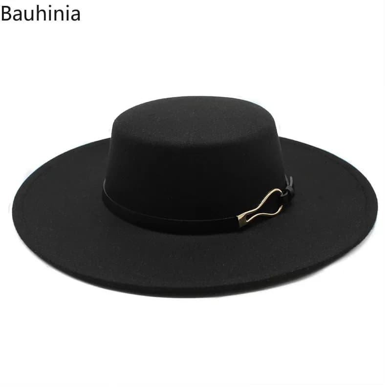Bauhiniua – casquette en feutre de laine Fedoras Jazz, chapeaux d'église chauds et plats de 10CM à l