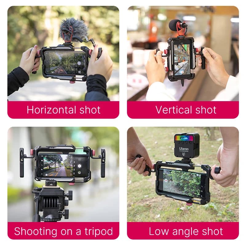 Ulanzi Lino téléphone Cage vidéo Vlog plate-forme poignée pour 5.4 ''à 6.7'' iPhone X 11 12 13 14 Pr