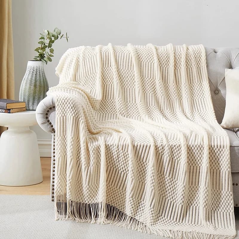 Blanc Boho jeter couvertures texturées grandes couvertures tricotées épais Vintage luxe jeter couvre