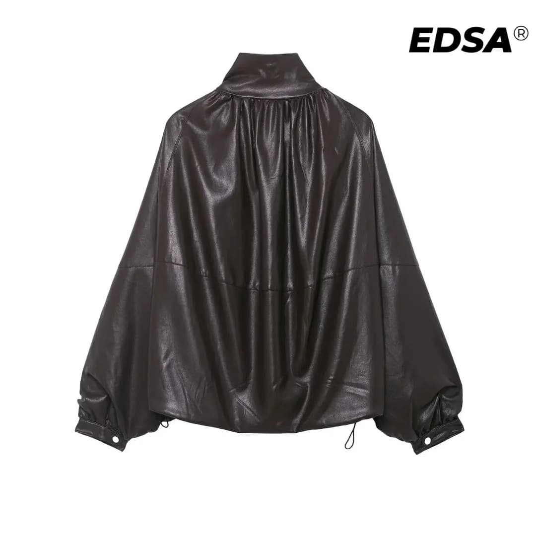 EDSA femmes veste de bombardier en cuir PU manteau pour printemps automne femme côté fermeture éclai