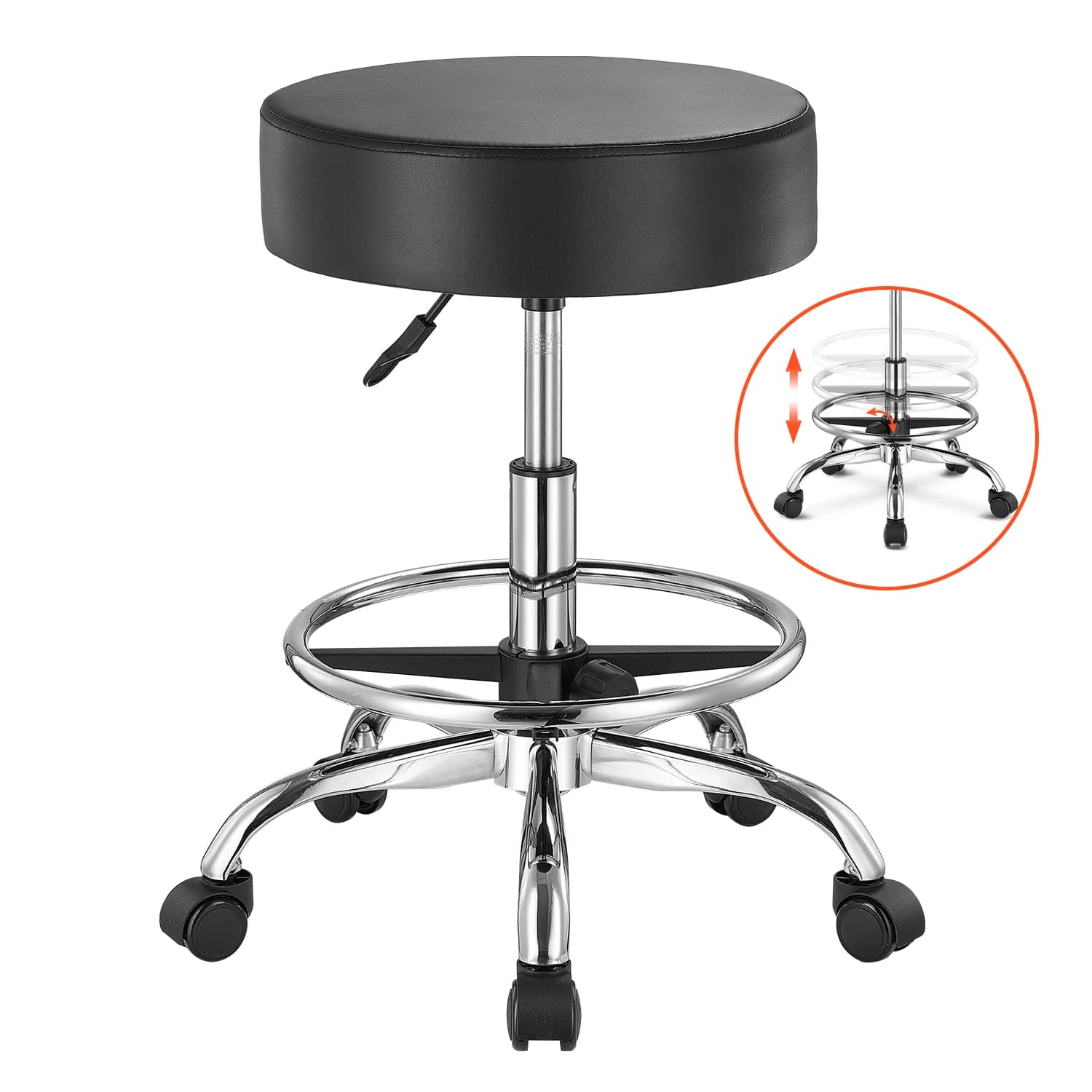 SucceBuy Tabouret roulant avec roulettes Capacité de poids de 450 lb Tabouret roulant rond Chaise ré