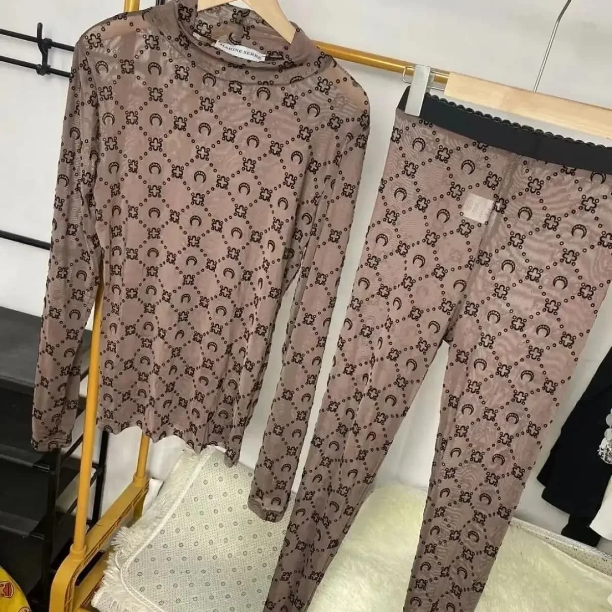 Ensemble deux pièces chemise à manches longues et pantalon pour femme, style coréen rétro, imprimé v