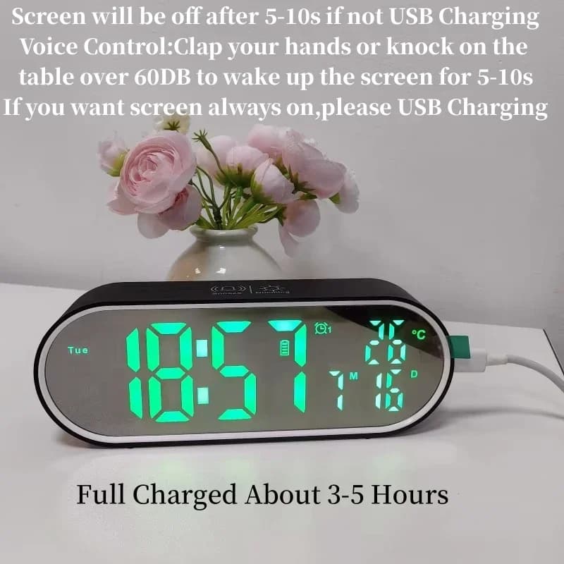 Réveil Numérique Rechargeable, Température, Date, Semaine, 2 Alarmes, Mode Nuit, Snooze, 12/24H, Ant