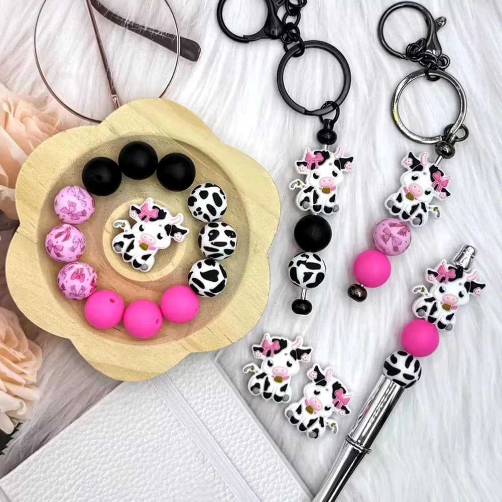 Ensemble de perles en Silicone série Cow Spot, 25/44 pièces, parfait pour l'artisanat fait à la main