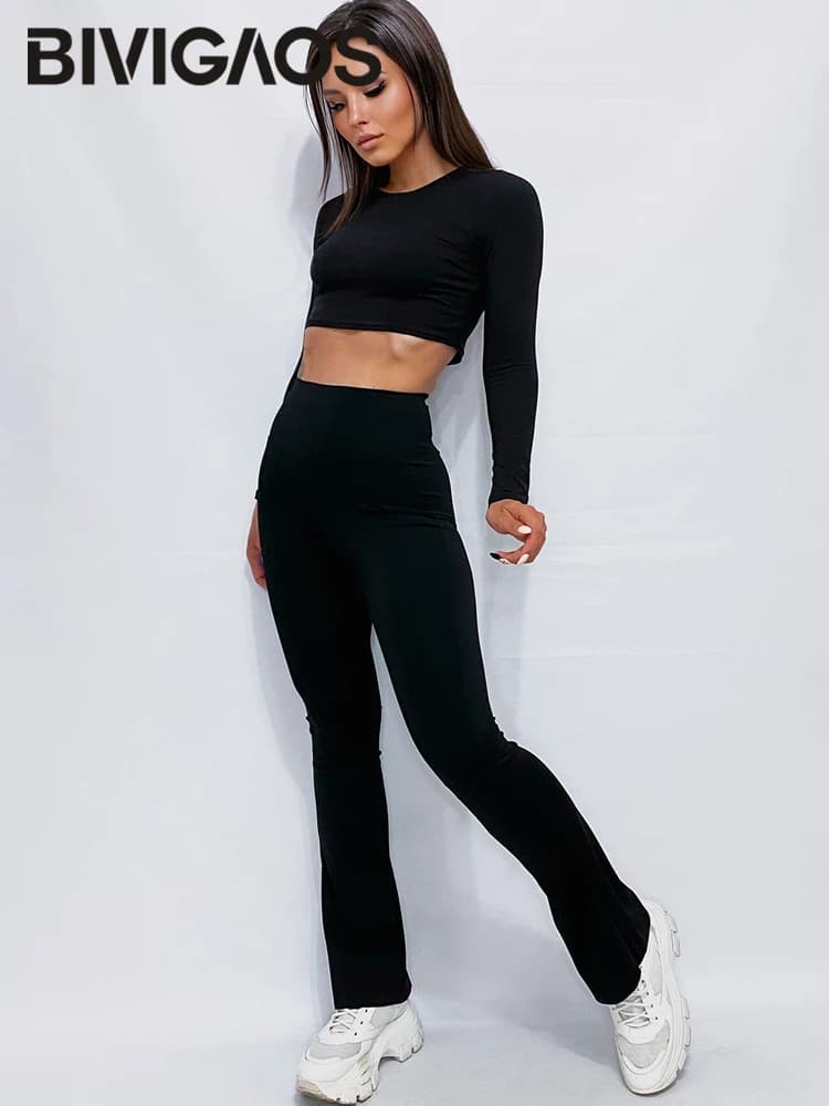 BIVIGAOS femmes requin pantalon évasé noir élastique mince taille haute Sexy fer à cheval pantalon M