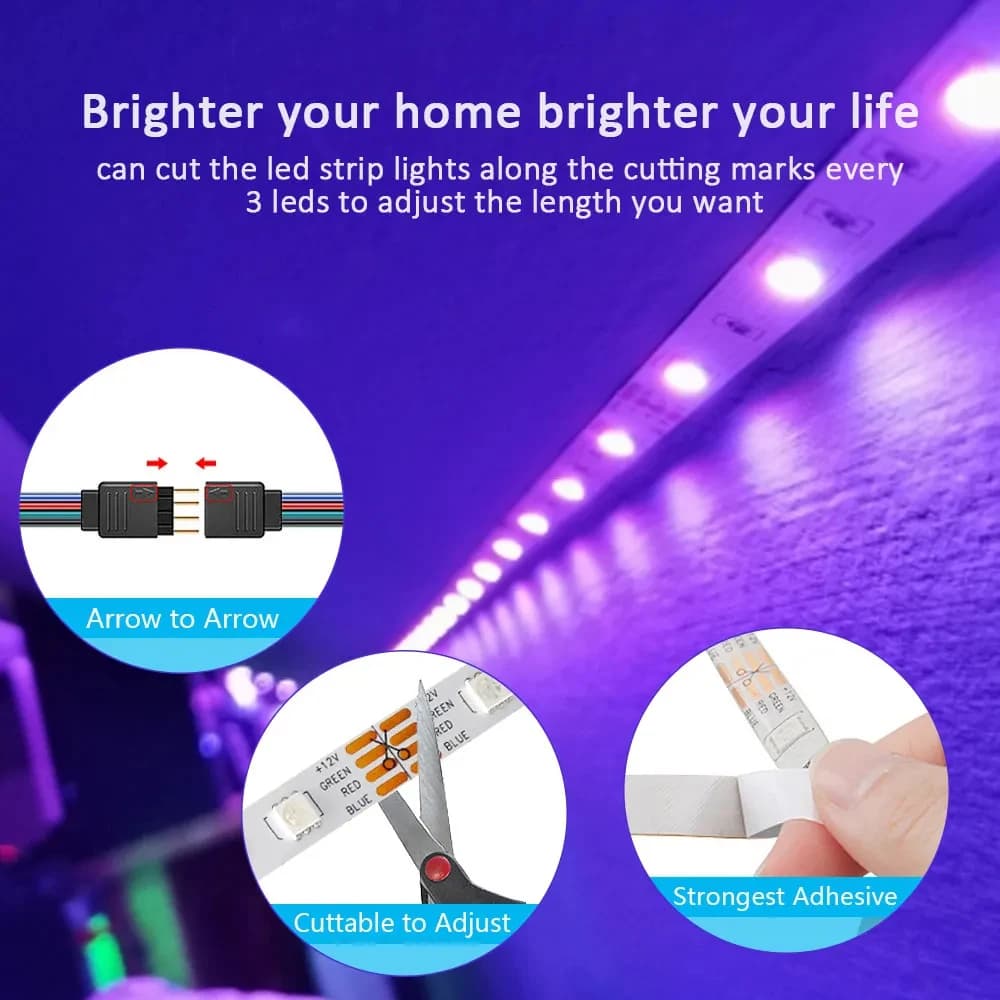 Bande lumineuse LED RGB 5050 5V USB, 3 touches de contrôle, bande lumineuse Flexible adaptée à la lu