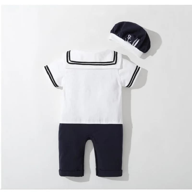 Barboteuse d'été pour bébés garçons et filles, combinaison de marin, chapeau, 2 pièces, Body manches