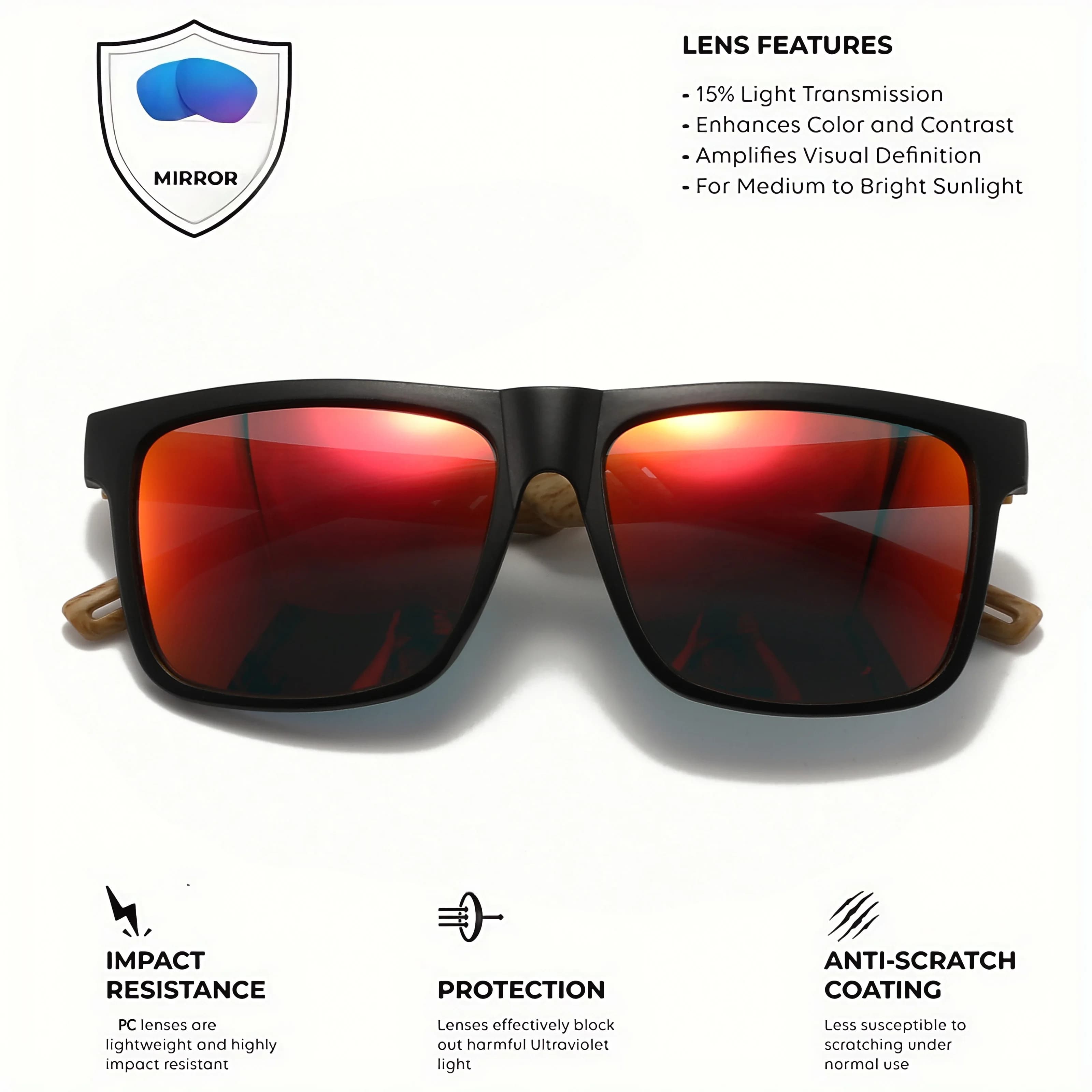 Nouvelles lunettes de soleil carrées à la mode, charnière à ressort en grain de bois, UV400 unisexe 