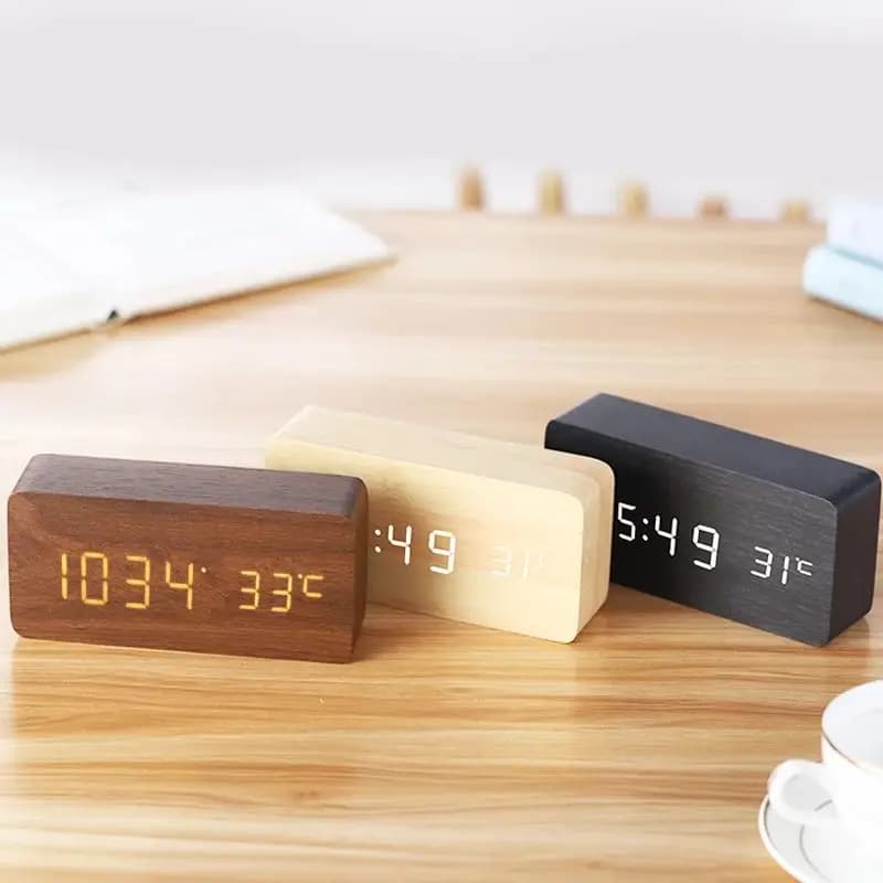 Réveil numérique en bois, réveil LED avec température, horloges de bureau pour bureau, horloge de ch