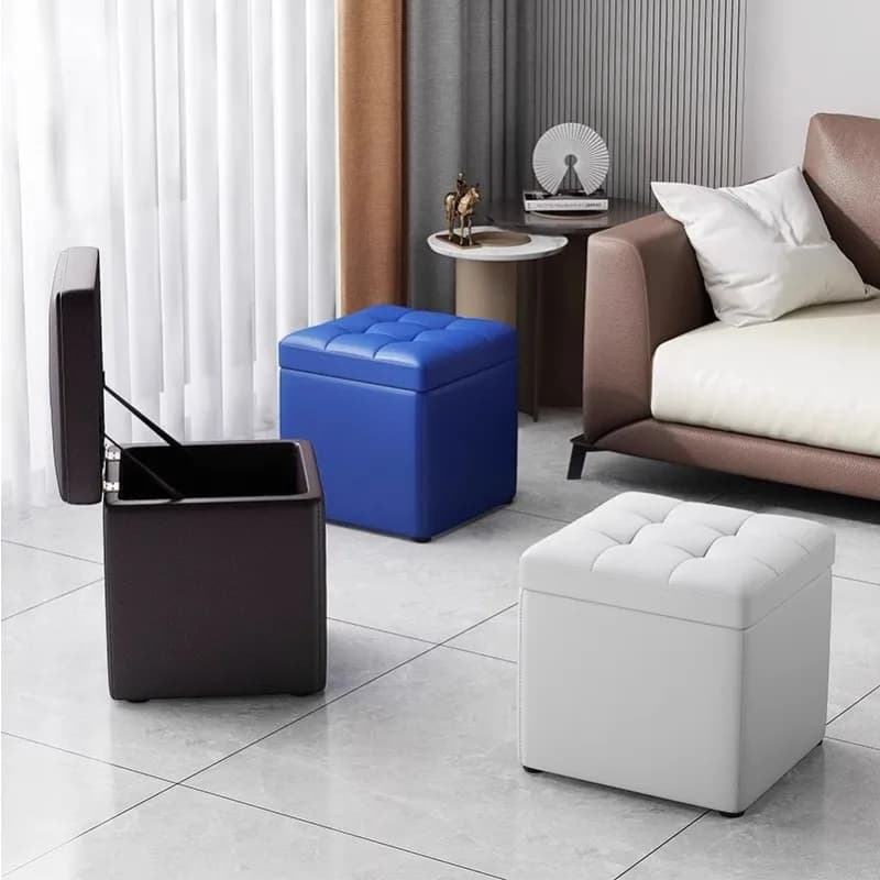 Tabouret carré de rangement, tabouret à chaussures, petit tabouret en cuir, tabouret bas pour la mai