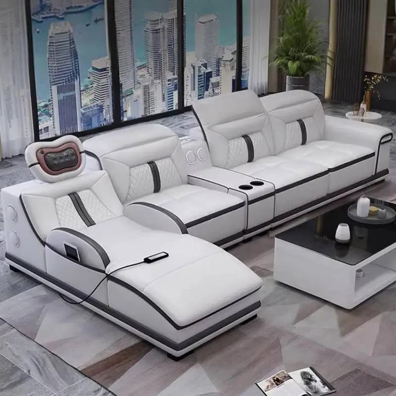 Paresseux gris canapés électriques accoudoir luxe européen intelligent incurvé salon canapés Massage