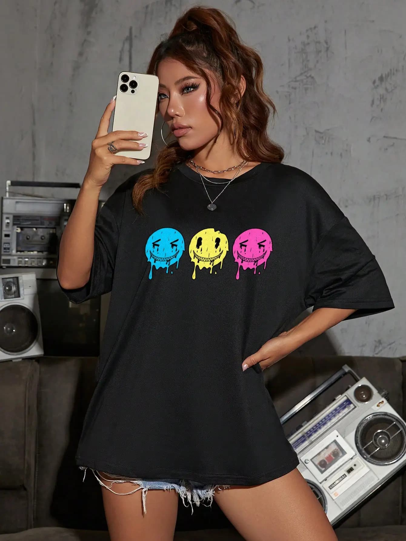 T-shirt graphique drôle de graffiti pour femmes, t-shirt à manches courtes, streetwear, hip hop, vêt