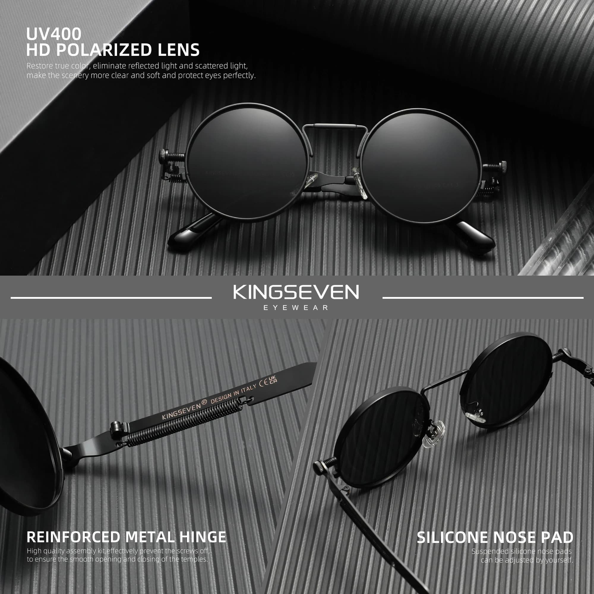 KINGSEVEN Vintage polarisées Steampunk lunettes de soleil rondes marque de luxe hommes lunettes Vint