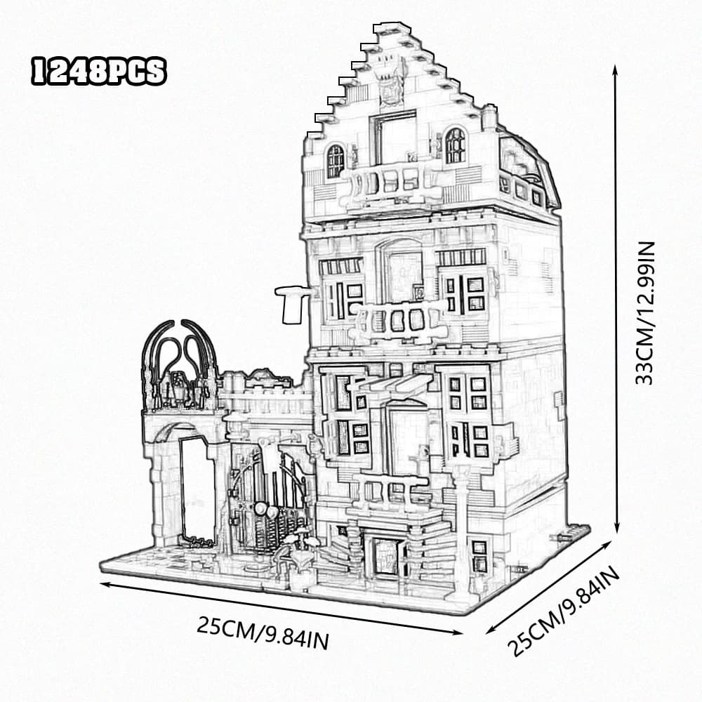 Blocs de construction Street View MOC : Banque, Brique, Café, Magasin d'animaux, Mairie, Diner du ce