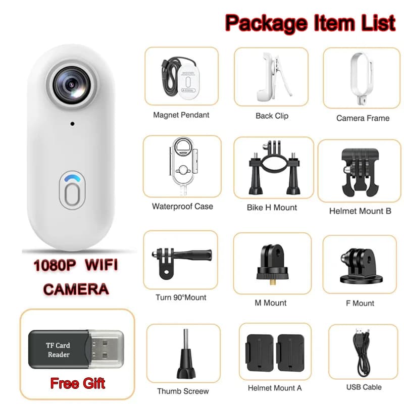 Caméra 4K prête pour voyage, Mini caméra d'action HD 1080P, sans fil, WiFi, enregistreur de Sport, o