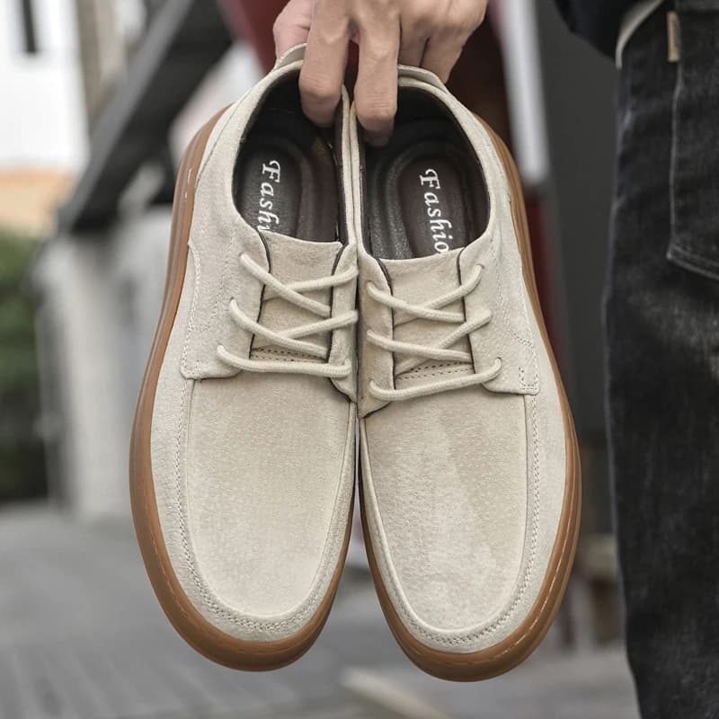 Chaussures décontractées en cuir suédé de haute qualité, baskets à lacets à talon bas, chaussures pl