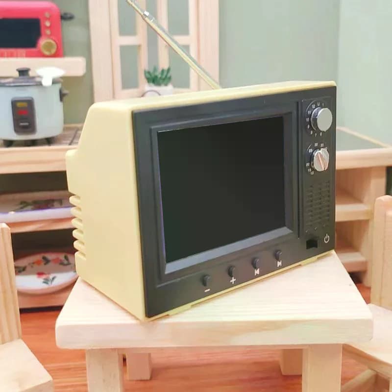 Maison de poupée Miniature 1:12, vidéo Playable, Mini modèle de télévision, salon, appareils ménager