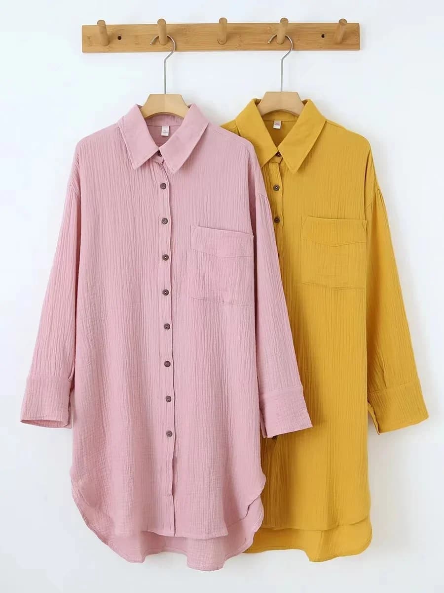 Robe chemise Chic et élégante pour femmes, 100% coton, col rabattu, manches longues, robe de fête d'