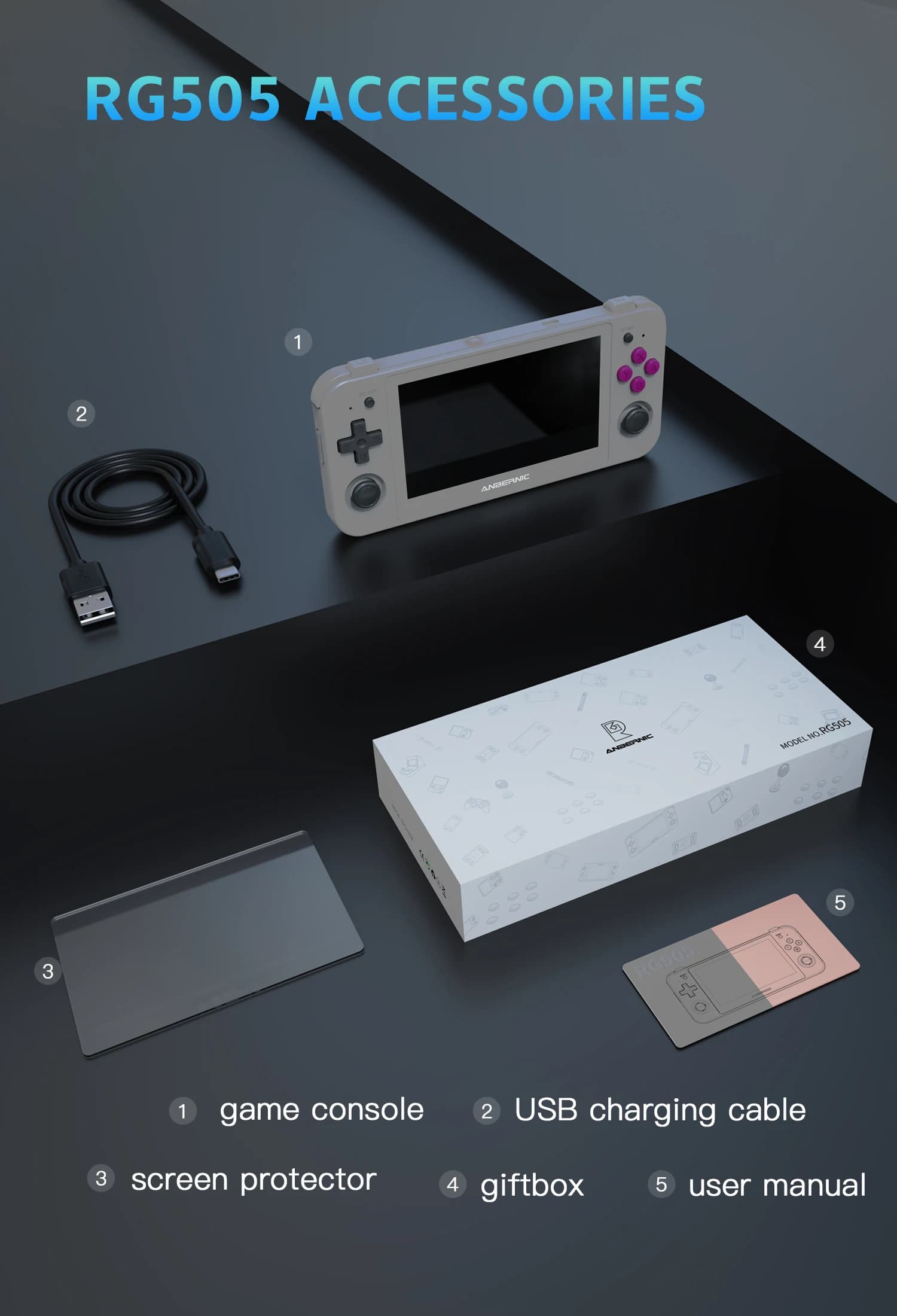 ANBERNIC – Console de jeu portable RG505, Android 12, Unisoc Tiger T618, 128 go intégré, préchargés,