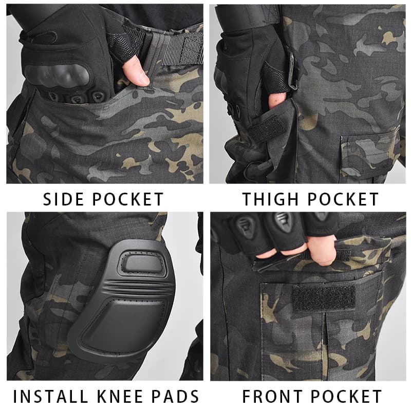 HAN WILD-Pantalon cargo grande taille pour homme avec coussinets, pantalon de camping multi-poches, 