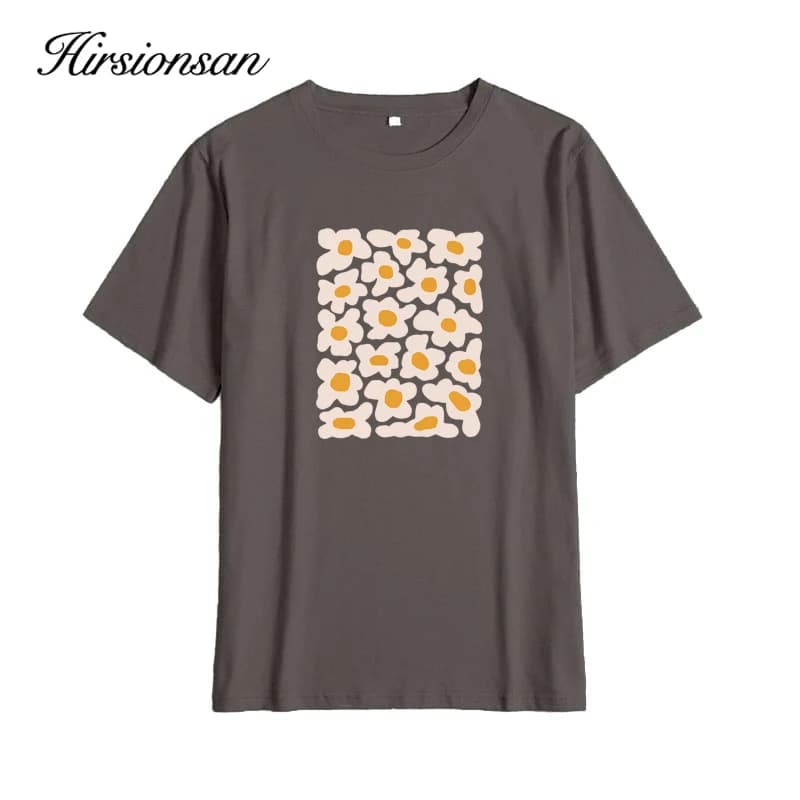 Hirsionsan – t-shirt manches courtes pour femme, basique, 2023 coton, imprimé petite marguerite, sty