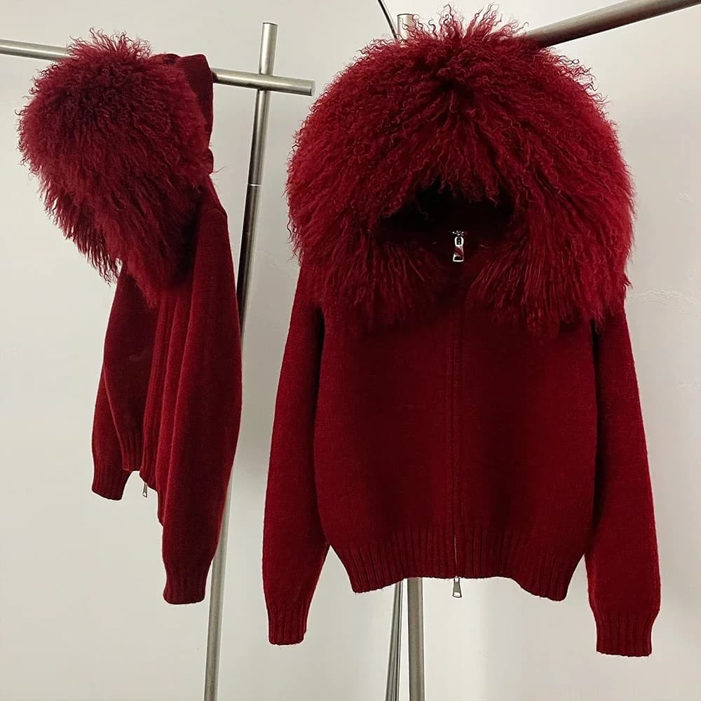 Manteau femmes Cardigan manteau de fourrure de renard naturel femmes réel fourrure mongole tricots f