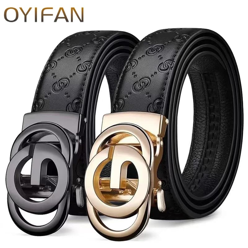 Ceinture de luxe pour hommes, ceinture à boucle automatique pour hommes, ceinture en cuir véritable 