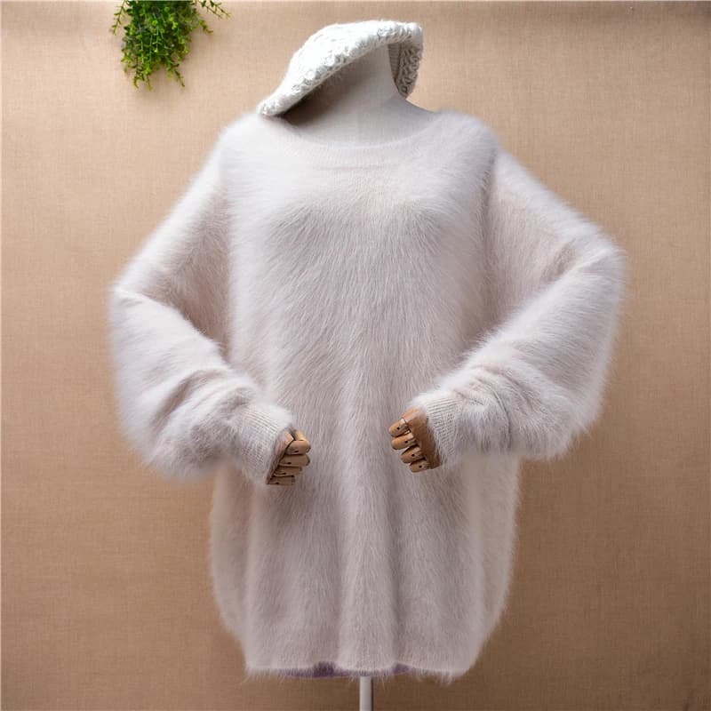 Pull tricoté en cachemire de vison pour femmes, doux, rose épais et chaud, col rond fendu, en fourru