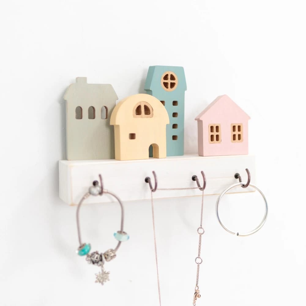Crochet à clé en bois, Art mignon, étagère murale décorative, bijoux, chapeau, vêtements, serviettes