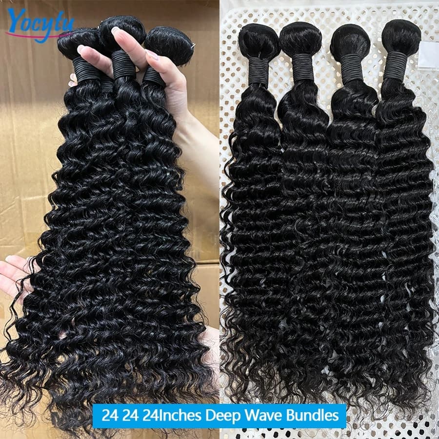 Deep Wave Tissage Humain Hair 24 24 24 Pouces Tissage Brésilien 100% Cheveux Humain YOCYTU Meche Tis