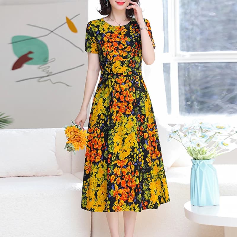 Robe d'été à col rond pour femmes, tenue de soirée en coton, grande taille, style bohème
