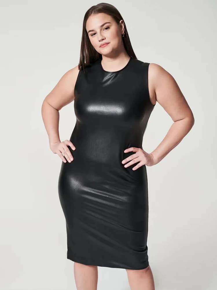 FibrWomen-Robe mi-longue en similicuir PU pour femme, robe à ourlet fendu, robe de batterie sexy, pr