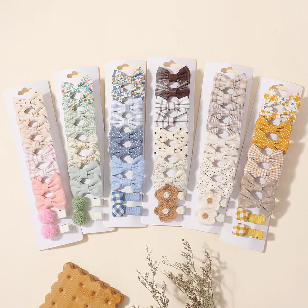 Pinces à cheveux avec nœuds pour enfants, 20 pièces/ensemble, Barrette Boutique, tissu à couverture 
