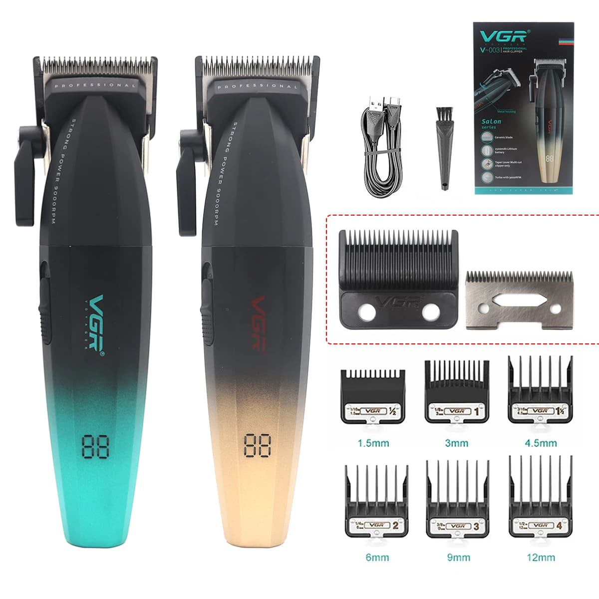 VGR V-003 tondeuse à cheveux professionnelle 9000 tr/min lame en céramique Machine de coupe de cheve