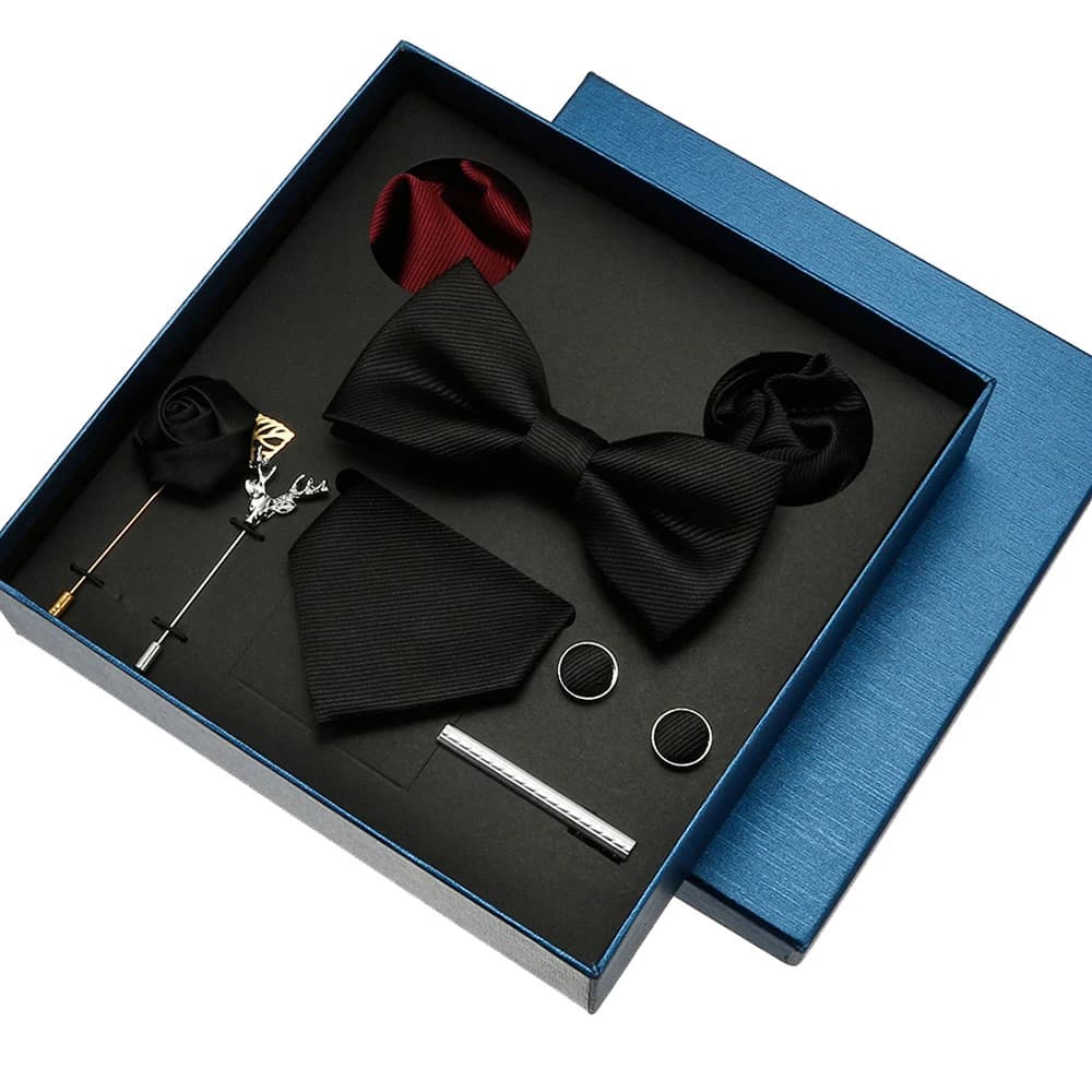 Rouge bleu noir classique cravate pour hommes poche carré boutons de manchette ensembles hommes coul