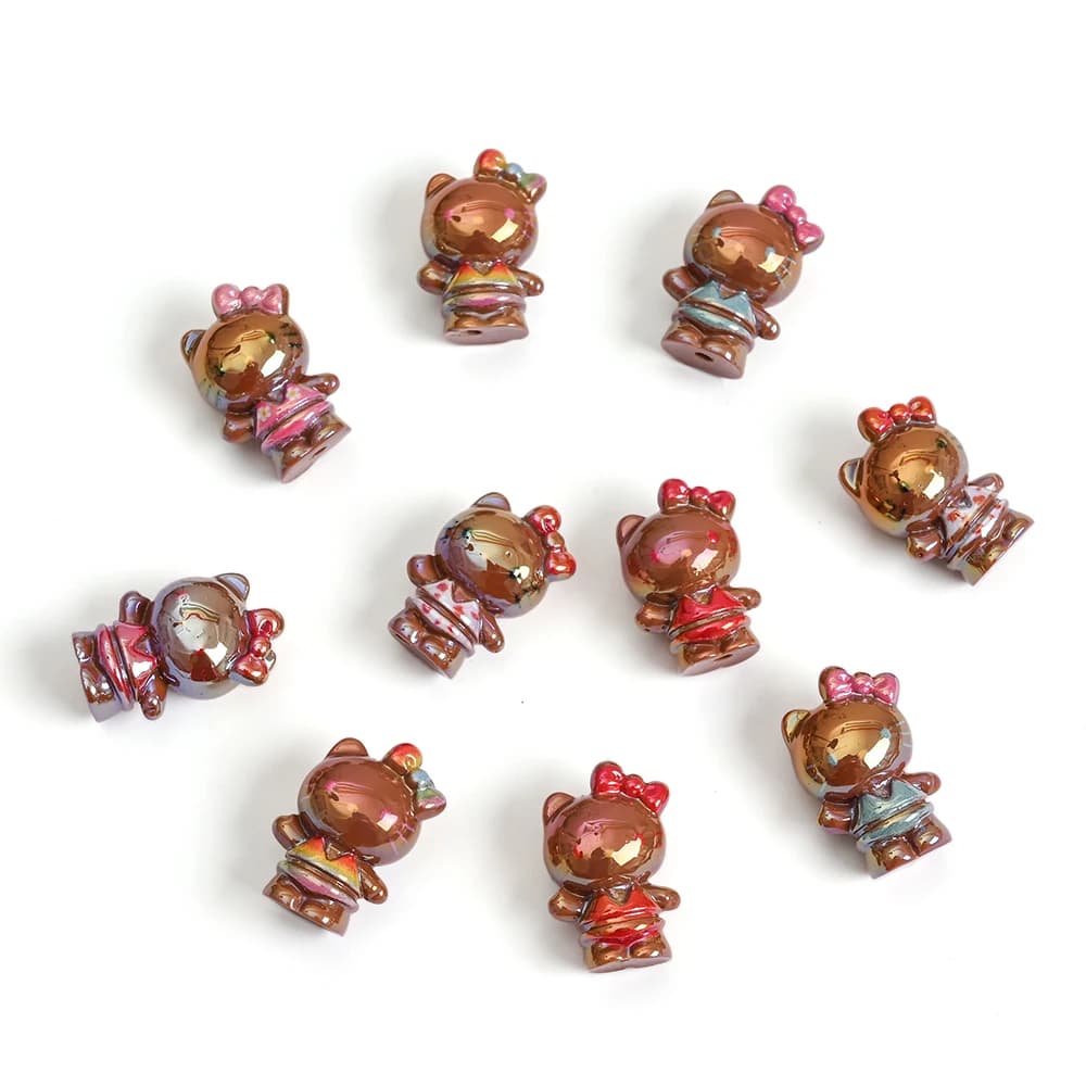 10 pièces marron Sanrio Hello Kitty perles en résine bijoux perle d'intervalle en vrac pour bricolag