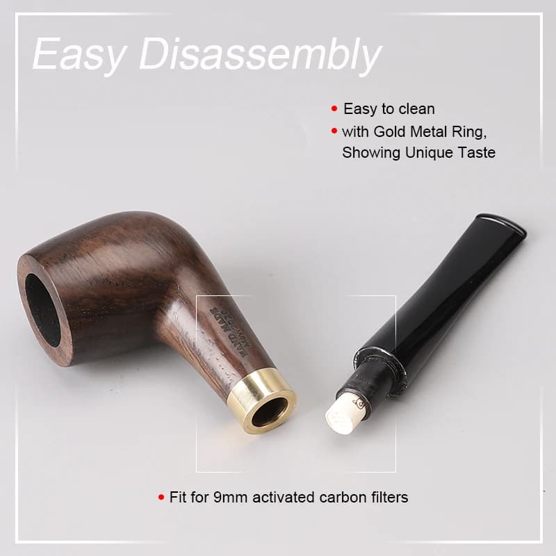 Pipe à fumer en bois d'ébène Muxiang avec filtre 9 mm, anneau doré, accessoire pour fumeurs, livrais