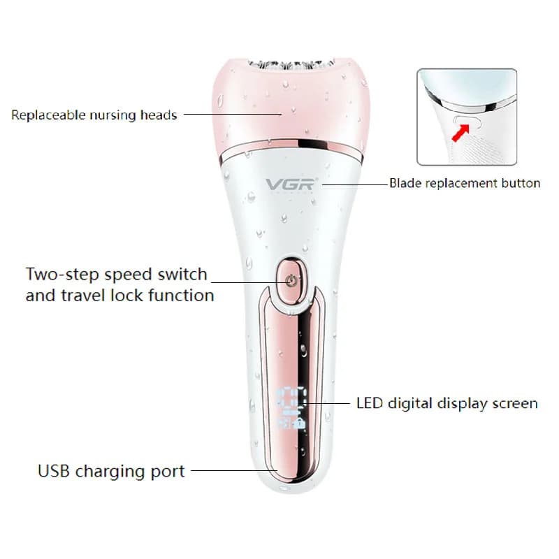 Original VGR électrique femmes épilateur femme rasoir jambe corps épilation lèvre menton dépilatoire