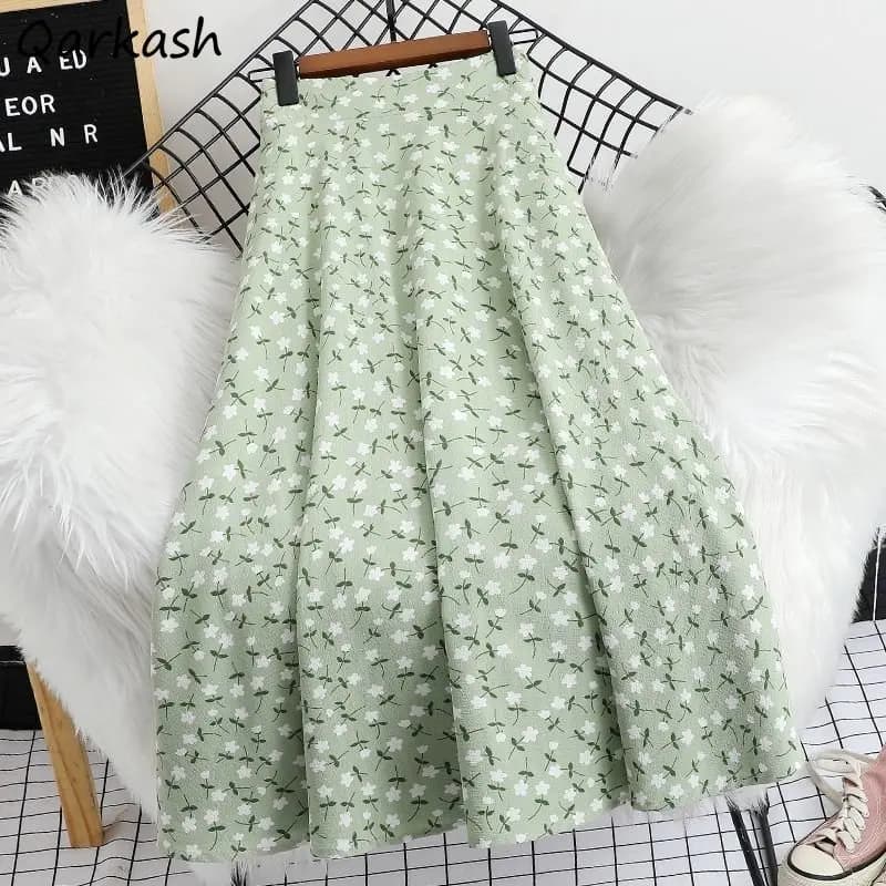 Jupes florales femmes été Prairie Chic taille haute tempérament Midi ample décontracté Style coréen 