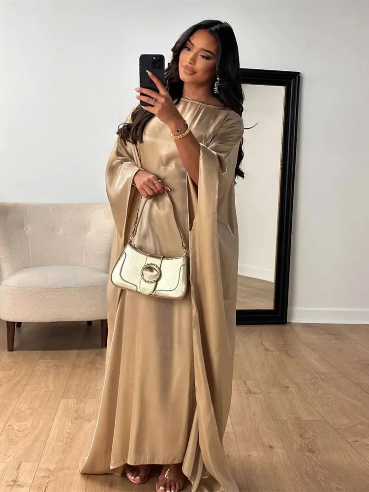 Manches papillon chauve-souris Satin Khimar Abaya dubaï Robe Maxi musulmane caftan Abayas pour les f