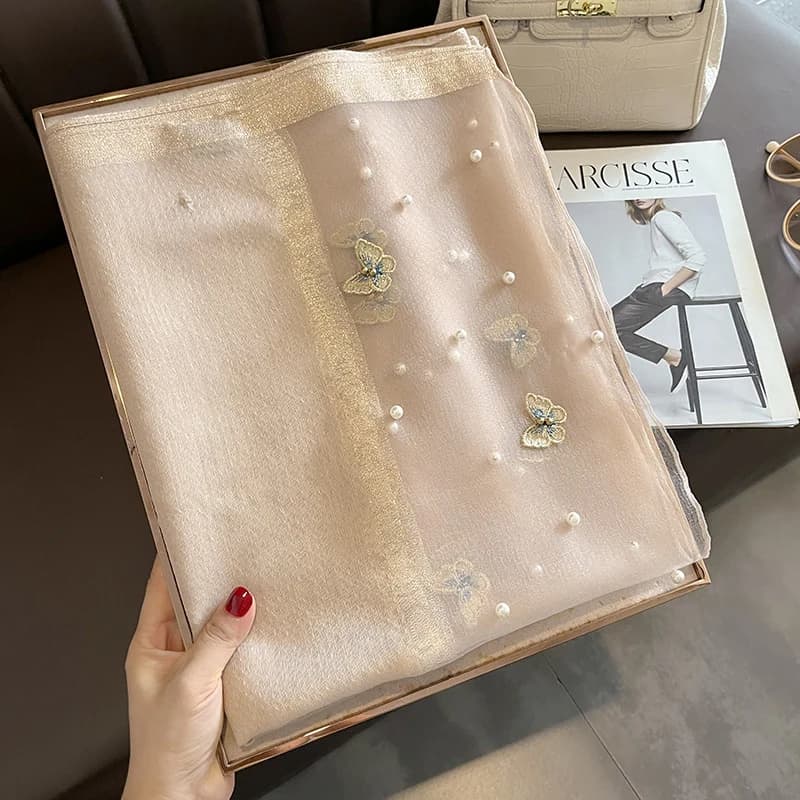 Foulard châle en soie de luxe pour femmes, Design brodé de fleurs, enveloppes Hijab, Bufandas, Foula