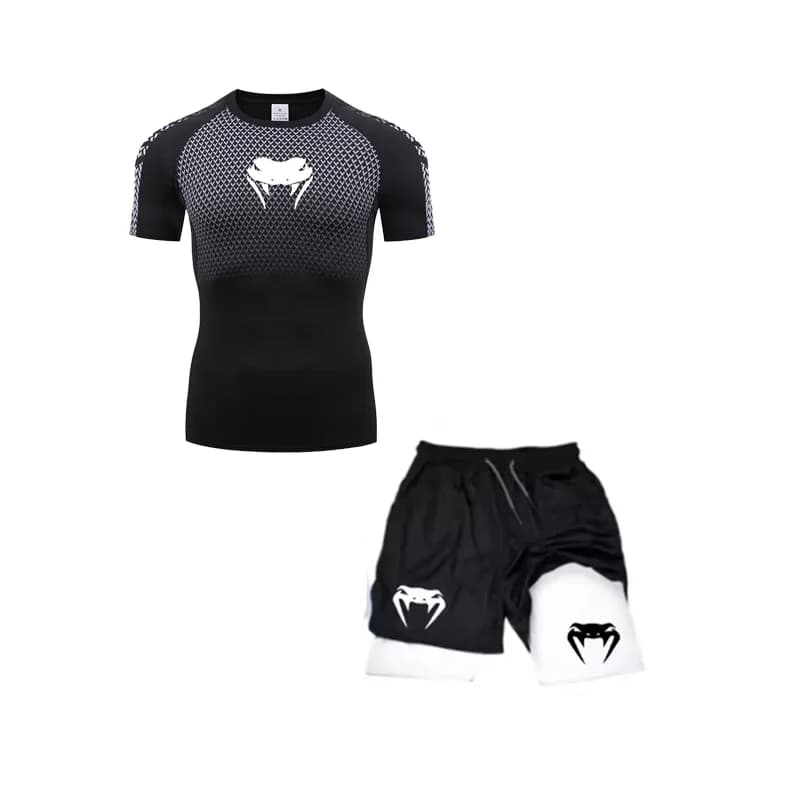 Ensemble de Compression Anime Venom pour hommes, t-shirt d'entraînement, short de course respirant, 