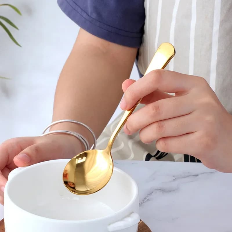 Ensemble de cuillères à soupe rondes en acier inoxydable, cuillère à dessert, cuillère à crème glacé