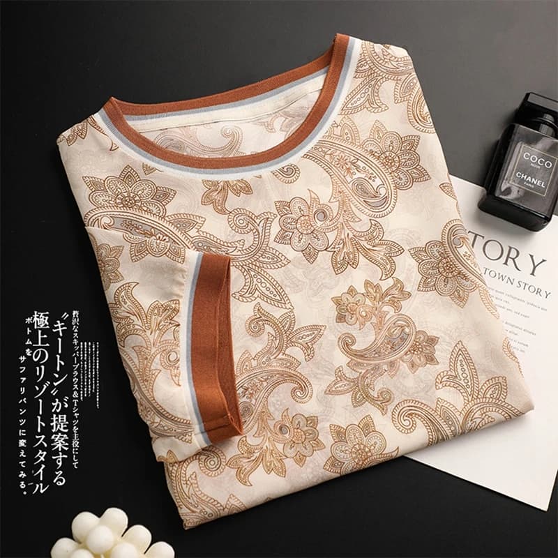 T-shirt à Manches Courtes en Mousseline de Soie pour Femme, Vêtement Élégant et Décontracté, de Haut