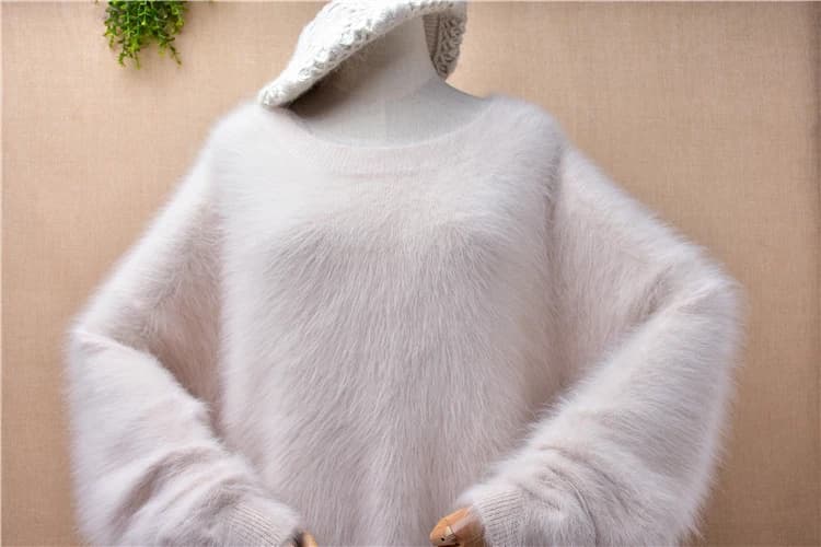Pull tricoté en cachemire de vison pour femmes, doux, rose épais et chaud, col rond fendu, en fourru