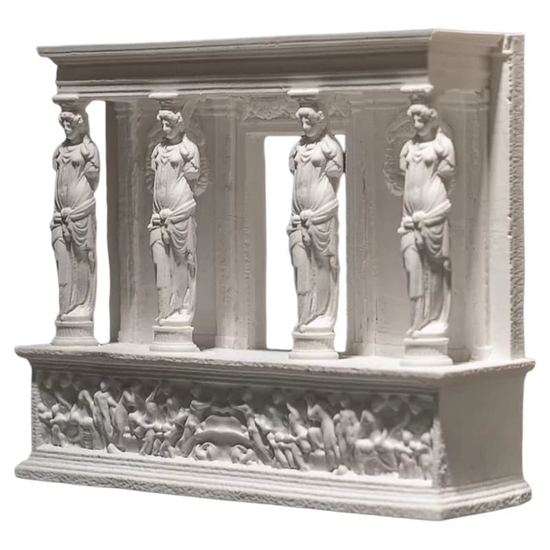 Temple d'érechtheion grec ancien, figurine de palais, Sculpture en plâtre/ciment, ornements décorati